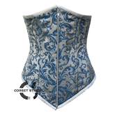 Baby Blue Brocade With Front Silver Zipper Gothic Long Underbust Waist Training Double Bone Corset